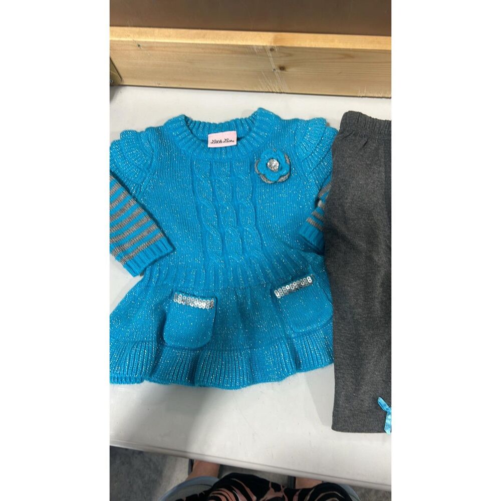 Little Lass 2 piece outfit Size 12 months Blue and Gray Really Cute